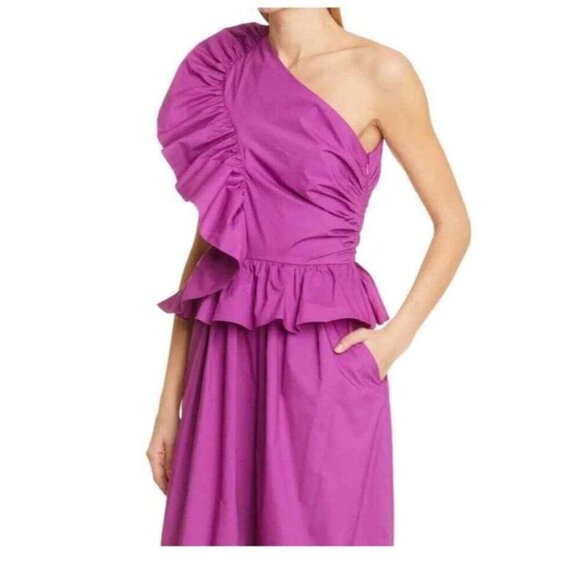 NEW ULLA JOHNSON Solana One Shoulder Wide leg Jumpsuit Color Orchid Size 4 - Picture 2 of 15